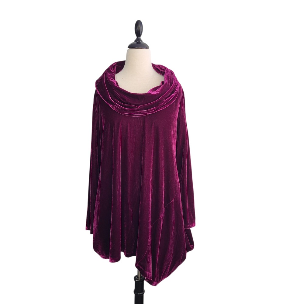 Soft Surroundings Velvet Cowl Neck Asymmetrical Tunic Top PXL Plum Dressy Party